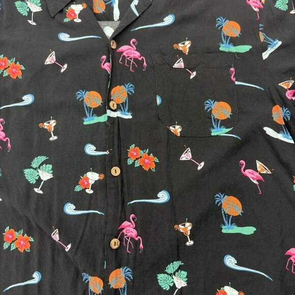 KS Island Mens 2XL Tall Black Short Sleeve Hawaiian Shirt Flamingo Martini - Picture 3 of 8
